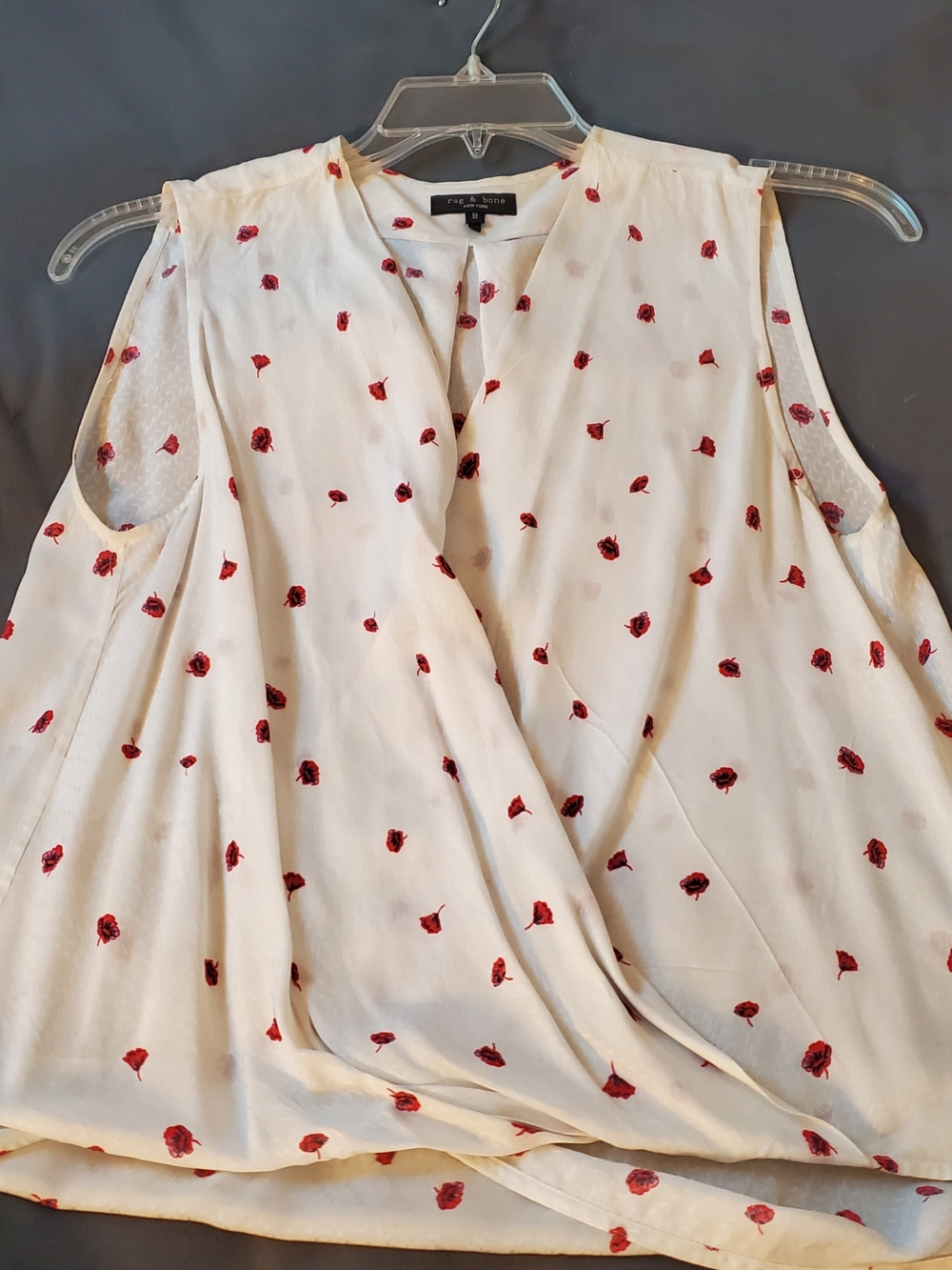 rag & bone Viscose White Sleeveless  Camisole with Red Floral Print.